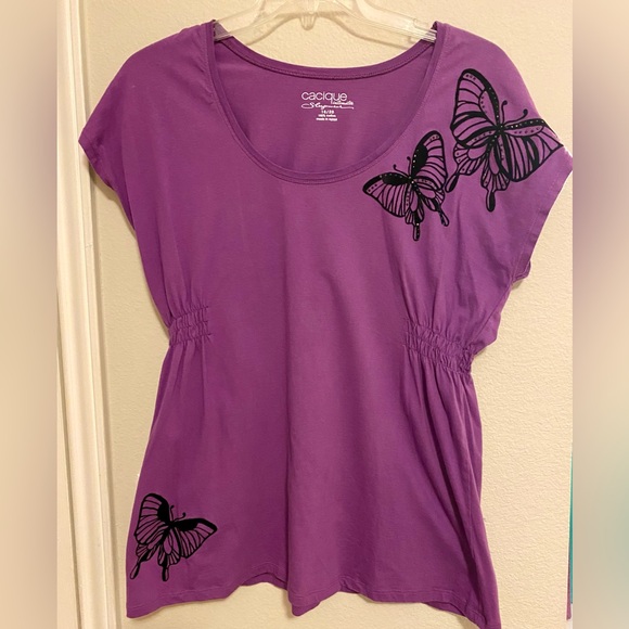Cacique Tops - Cacique Top with Velvet Rhinestone Butterfly Design Size 18/20 - Fits Like a 1X